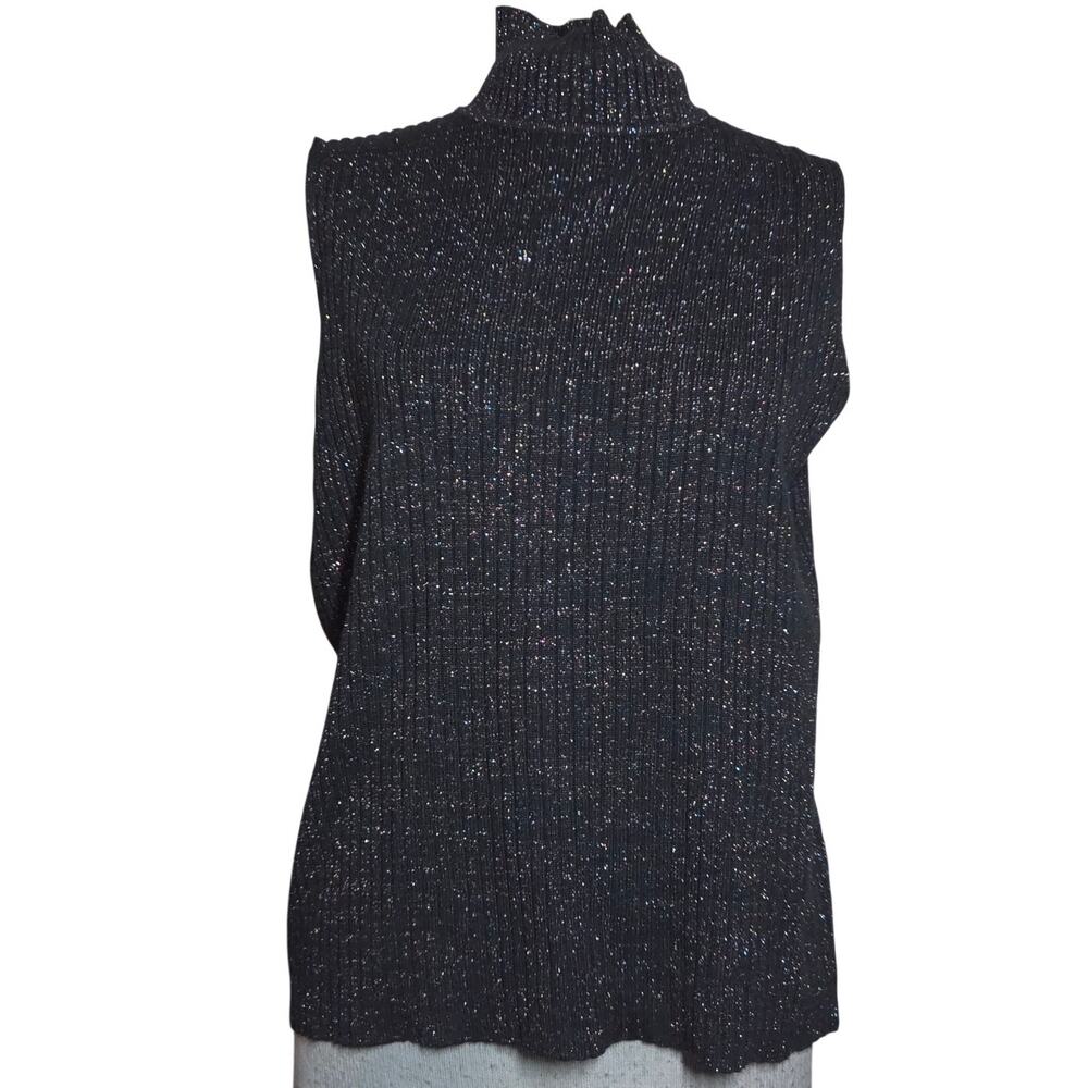 Black Multi Color Metallic Knit Mock Neck Sweater Size Medium